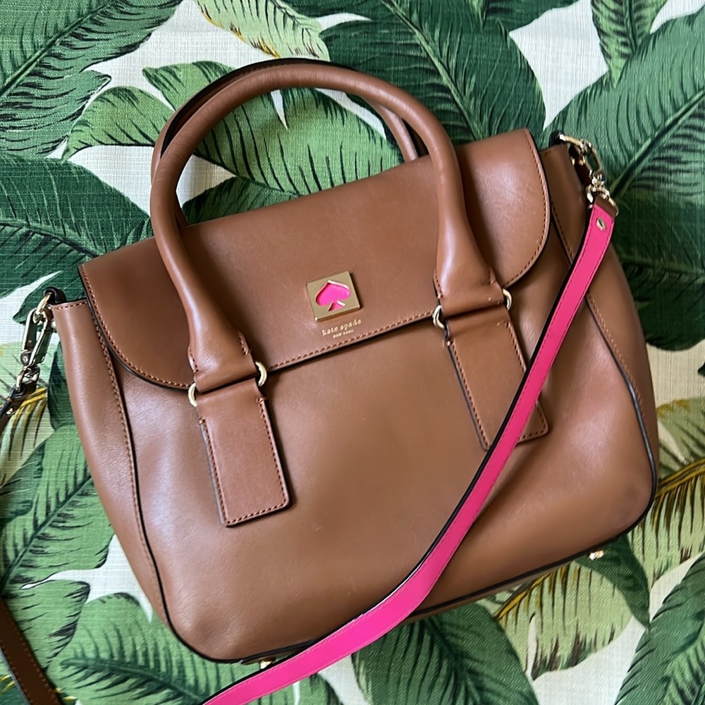 Kate Spade • Brown & Pink Satchel Crossbody Bag